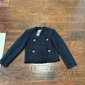 Mango Tweed Blue Blazer Structured Cropped Design